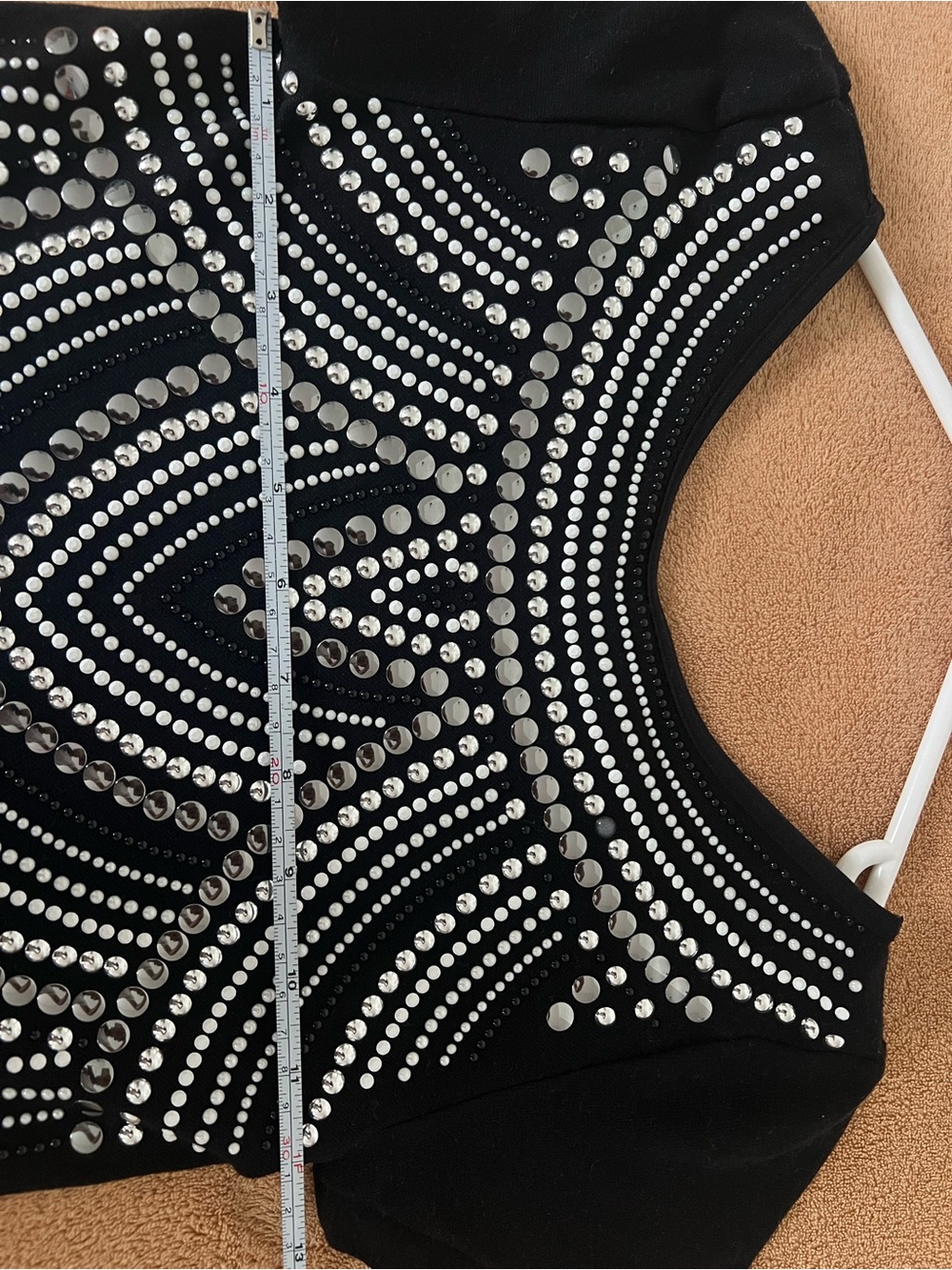 bebe Black Crop Top with Silver Stud Embellishment - Picture 2 of 6